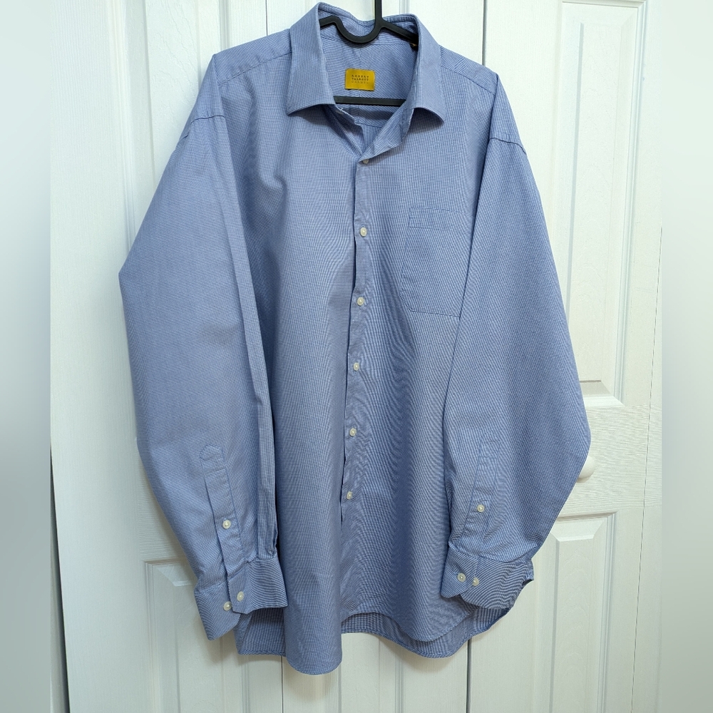 Robert Talbott Carmel Blue Micro-Check Cotton Button-Down Shirt, Size L(17)